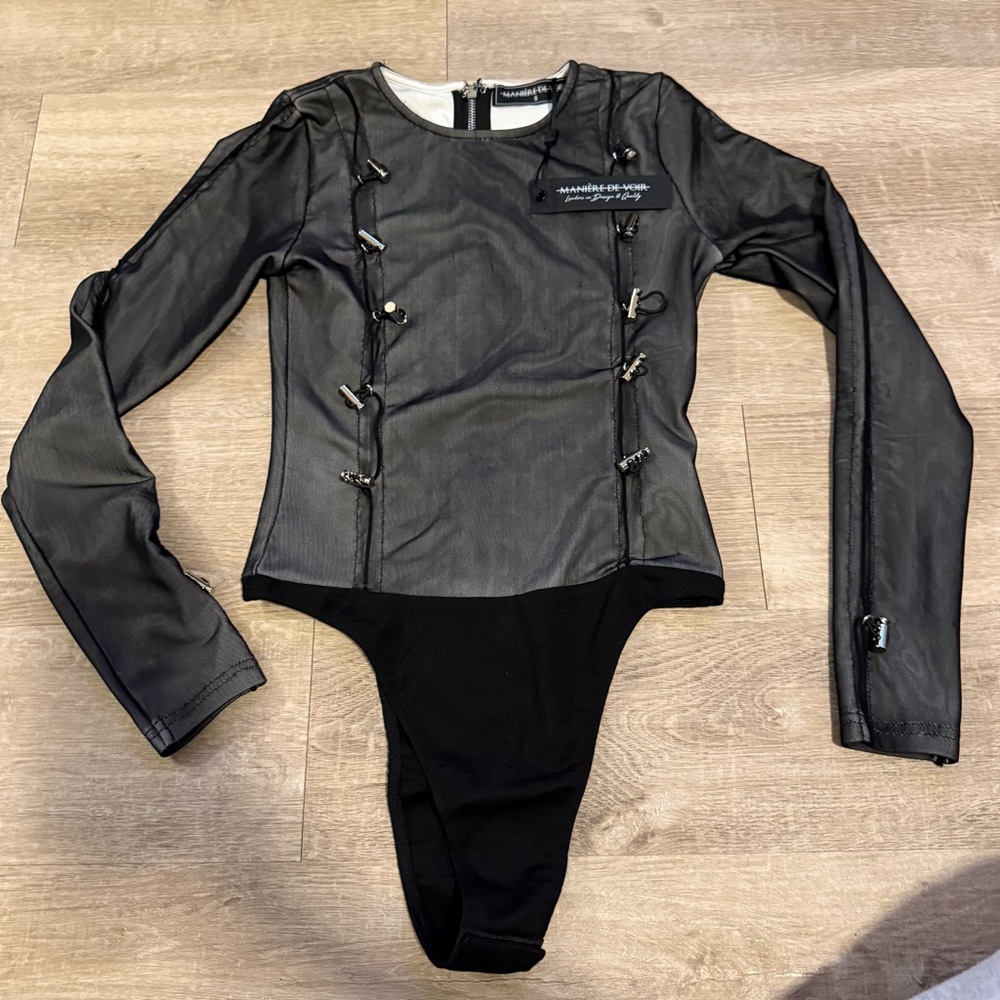 Manière De Voir Black Sheer Bodysuit Zip Detail Festival Summer Vacation Concert